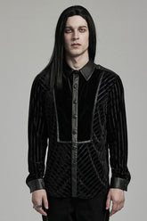 Black Lapel Collar Stitching Slim Men's Gothic Blouse