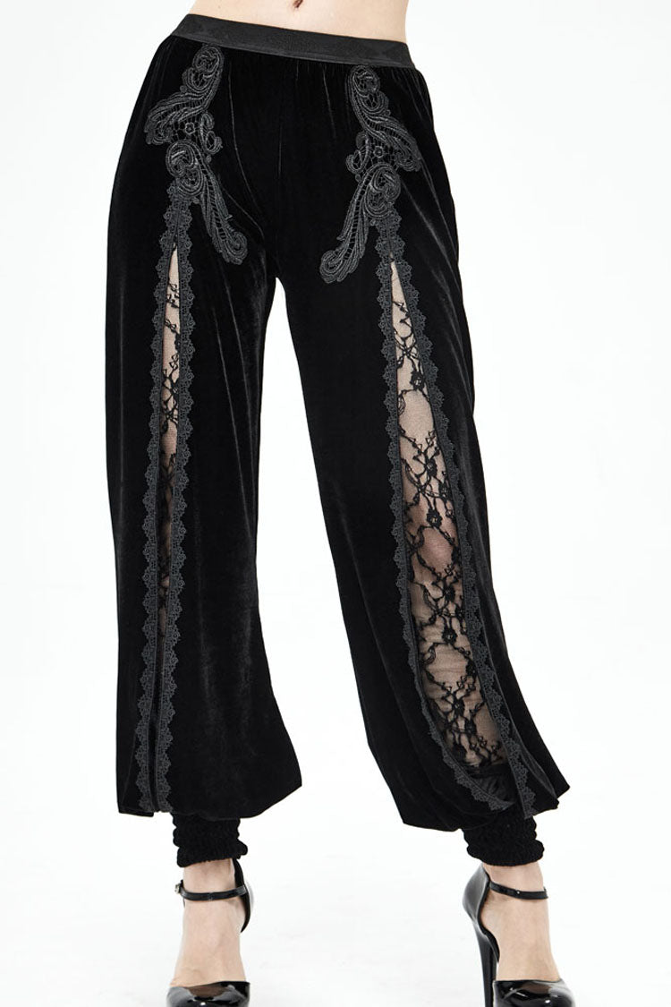 Black Gothic Front Decals Split Splice Mesh Velvet Women's