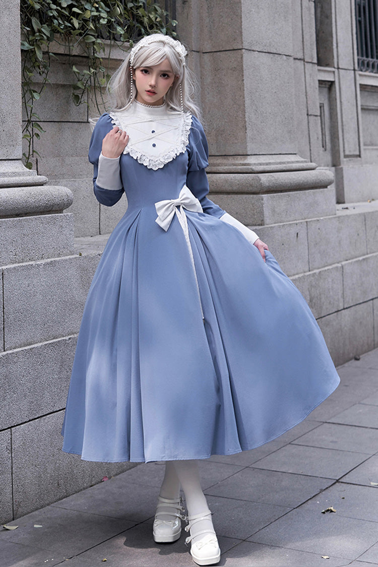 Blue Nun Style Stand Collar Long Sleeves Ruffle Bowknot Classic Elega – LolitaInside