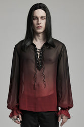 Black/Red Lapel Collar Gradient Sheer Men's Gothic Blouse