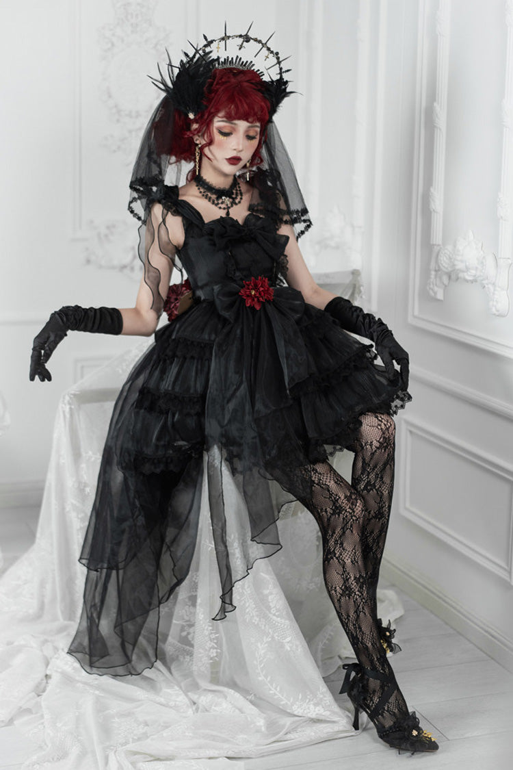 黒の多層フリル花嫁リボンパール装飾ゴスロリ – LolitaInside