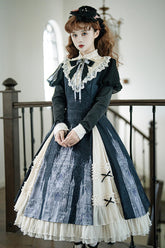 Black/White Church Bells Print Ruffle Cardigan Bowknot Gothic Elegant Lolita Dress