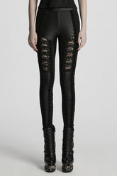 Black Floral Embroidery Women's Gothic Leggings