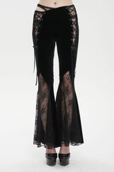 Black Velvet-Paneled Mesh Side-Adjustable Asymmetrical Women's Gothic Leggings