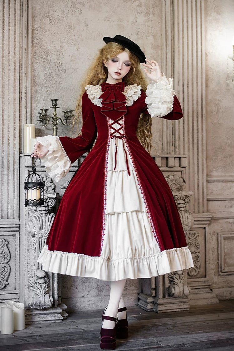 fitted lace wedding dress Red [Letters and Poems · Nutcracker Box] Long Sleeves Ruffled Open-Fr –  LolitaInside