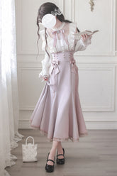Pink Ruffle Bowknot Slim Sweet Elegant Lolita Fishtail Skirt Dress