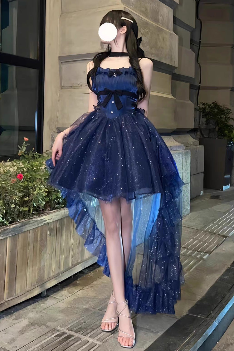 Blue Shining Bowknot Irregular Sweet Princess Gorgeous Lolita Jsk Dre – LolitaInside