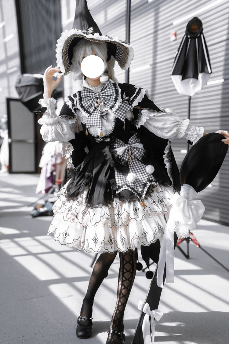 Black/White [Little Witch] Ruffle Embroidery Bowknot Gothic Lolita