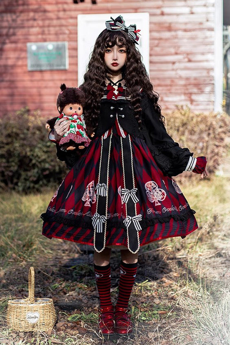 Black/Red Heart Print Bowknot Sweet Princess Alice Lolita Jsk
