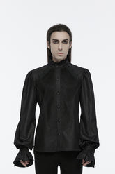 Black Stand Collar Long Puff Sleeves Crochet Men's Gothic Blouse