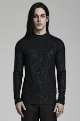 Black Long Sleeves Print Slim Men's Gothic Blouse