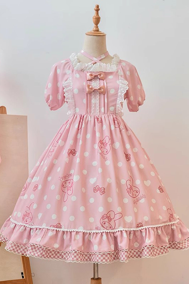 Pink Short Sleeves Melody Print Ruffle Bowknot Alice Sweet Lolita Dress