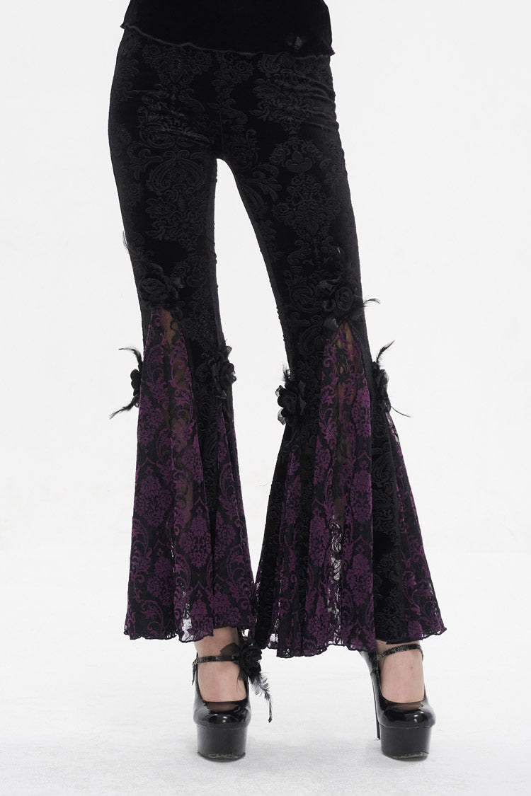 Black Printed Lace Embroidered Women's Gothic Flared Pants – LolitaInside