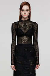 Black Long Sleeves Mesh Women's Gothic Blouse