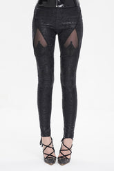 Black Floral Embroidered Mesh Splice Women's Gothic Leggings