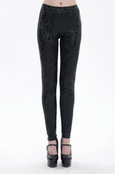 Black Stretch Pentagram Knit Special Print Women's Gothic Leggings