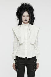 White Stand Collar Ruffle Lace-Up Women's Gothic Blouse