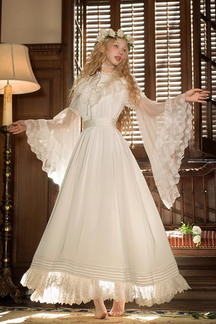 White Long Trumpet Sleeves Ruffle Lace Sweet Elegant Princess Lolita – LolitaInside