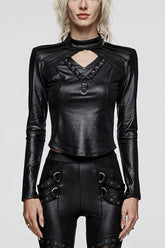 Black V Collar Long Sleeves Hollow Womens Gothic Blouse