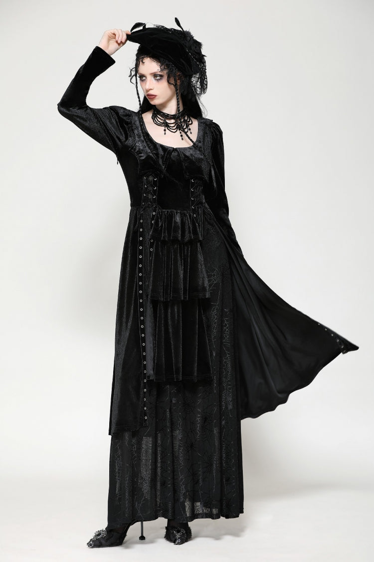 Black Long Sleeves Cut-Out Side Slit Women's Gothic Maxi Dresses Wedd LolitaInside Black Long Sleeves Cut-Out Side Slit Women's Gothic Maxi Dresses Wedd LolitaInside
