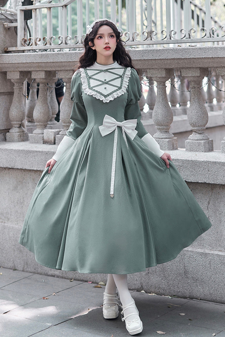 green lolitia dress Nun Style Stand Collar Long Sleeves Ruffle Bowknot Classic Eleg – LolitaInside Lolitashow exclusive