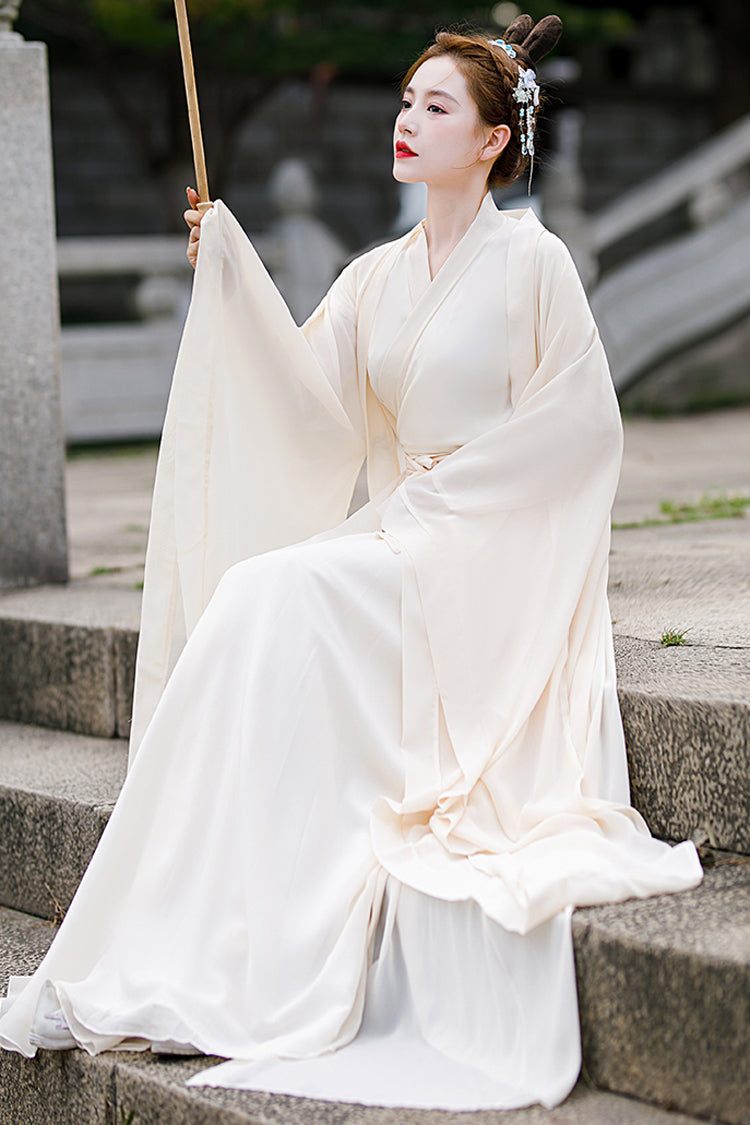 Beige Chang'E Ancient Costume Elegant Wide Sleeves Classic Hanfu Dress