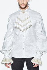 Beige Embroidered Ruffled Sleeves Jacquard Mens Gothic Blouse