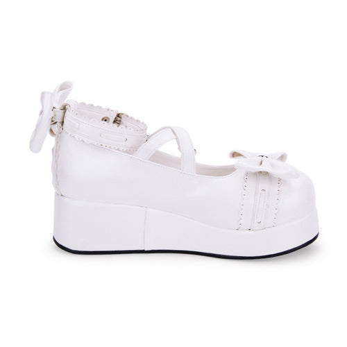 Cute Round Toe Shallow Mouth Bowknot Middle Heels Lolita Shoes