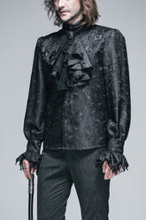 Black Shining Rose Print Lace Cuff Mens Gothic Blouse