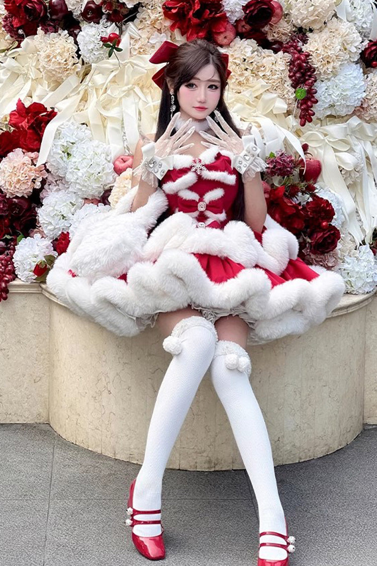Red [Holiday] Double-Layered Bowknot Sweet Princess Lolita Strapless Dress