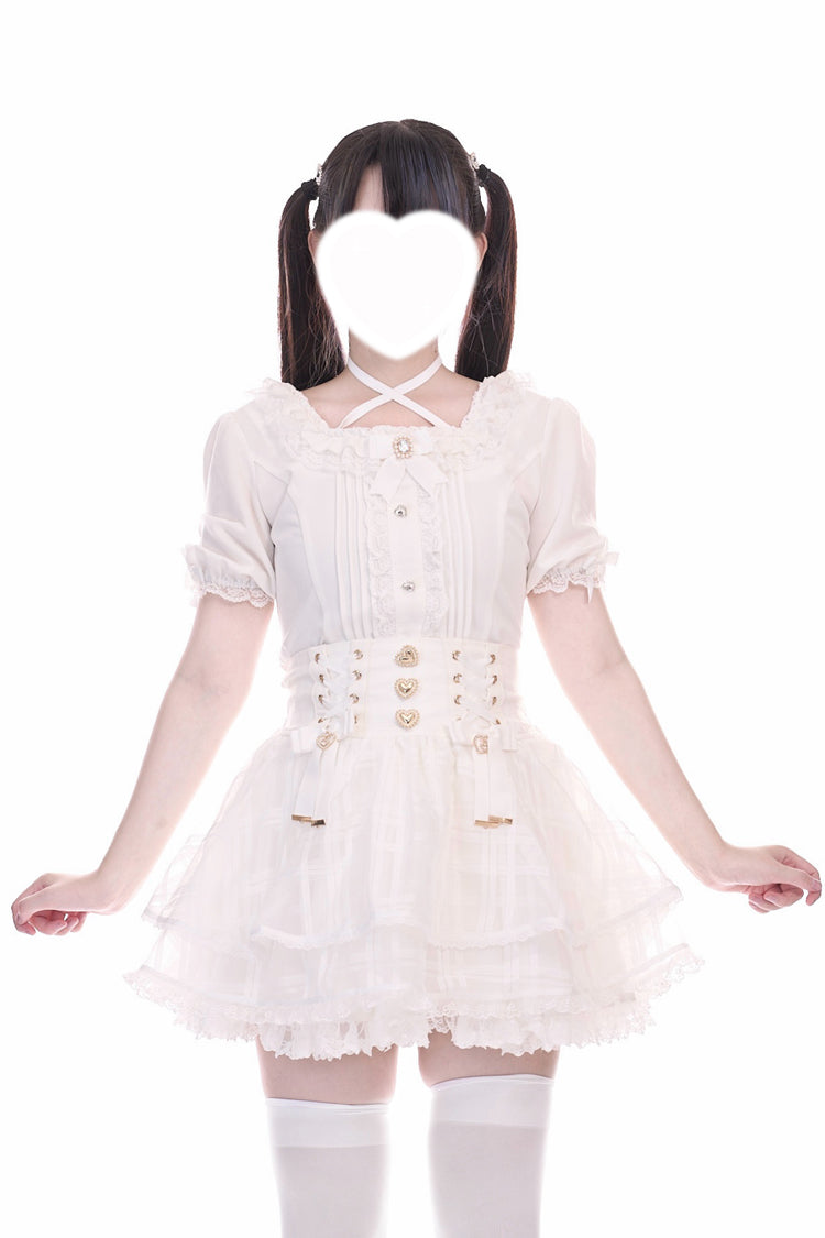 [Love Hanabi] Triple-Layered Bowknot Lace-Up Organza Sweet Jirai Kei Japanese Skirt 3 Colors