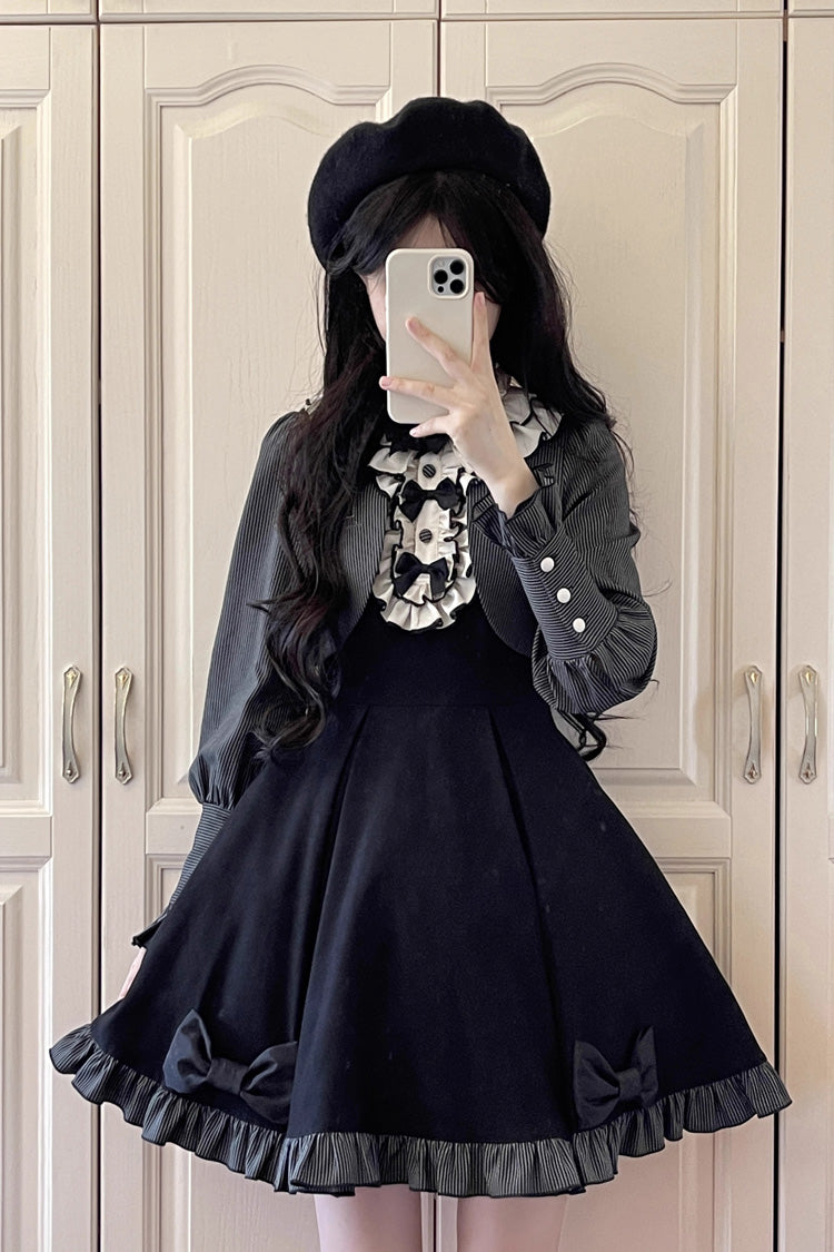 Black Viol Serenade Long Sleeves Bowknot Stitching Sweet Elegant Two Fake Pieces Lolita Dress