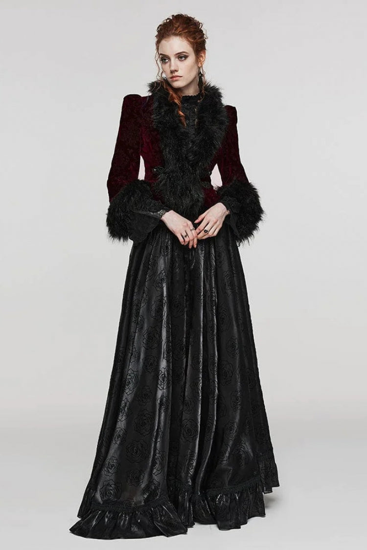 Women's V Collar Long Sleeves Faux Fur Stitching Gothic Coat 4 Colors