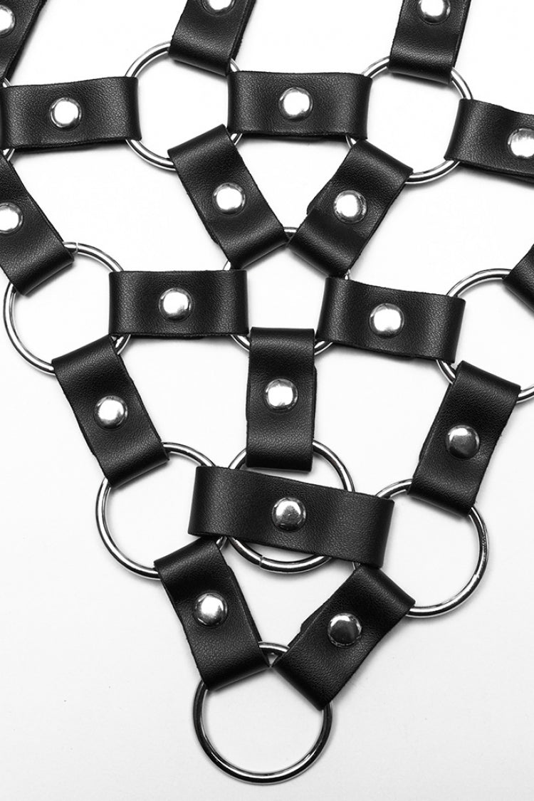 Black Faux Leather Stitching Cutout Ring Women's Punk Crop Top
