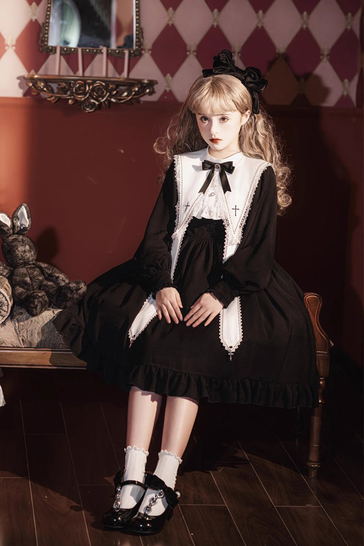 Black Long Sleeves Ruffle Bowknot Classic Gothic Elegant Nun Lolita Dress