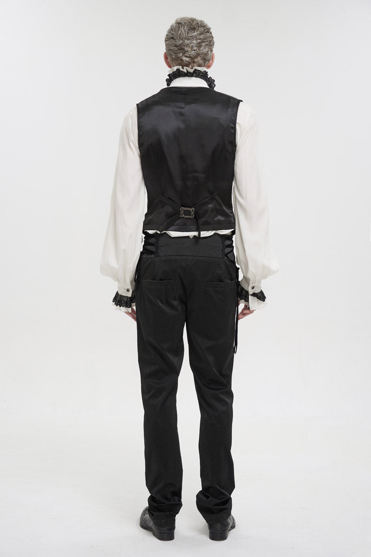 Black Slim Fit Retro Jacquard Chest Metal Chain Cross Men's Gothic Vest