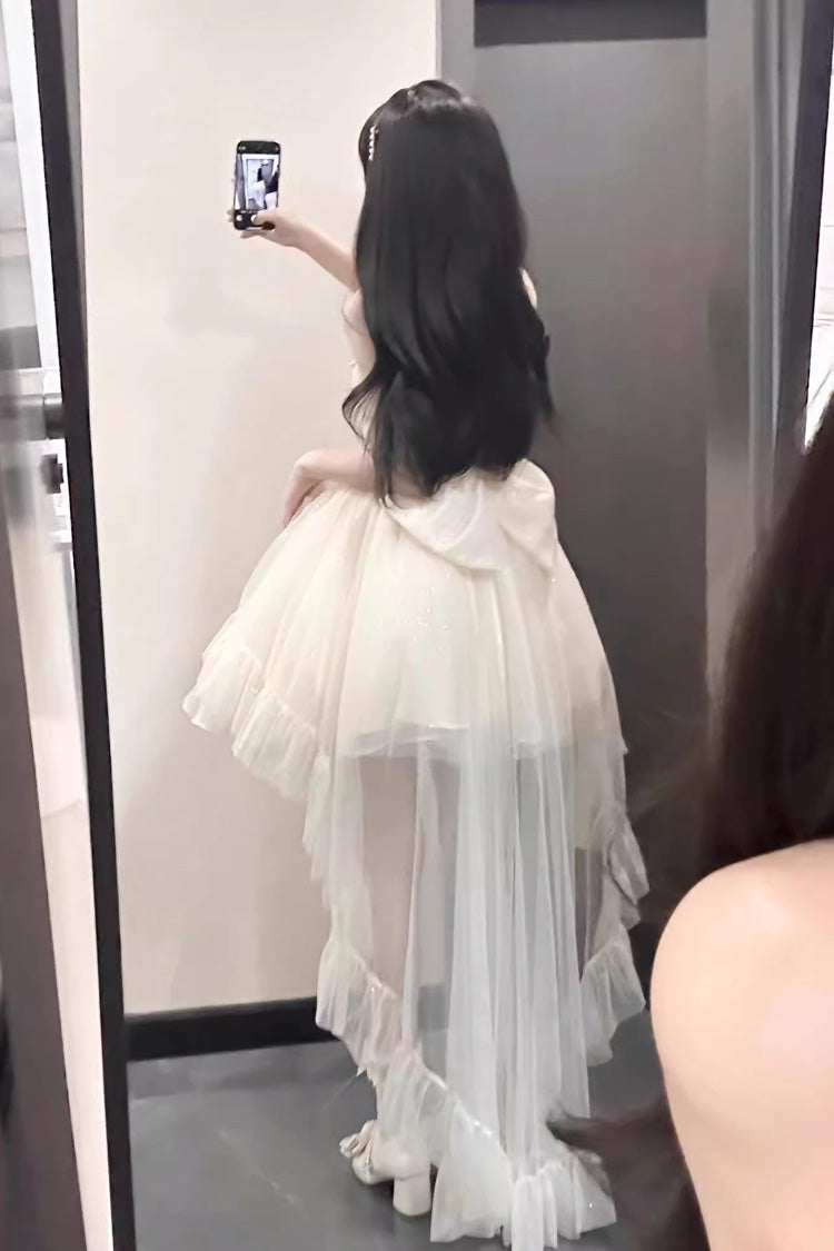 Apricot Shining Bowknot Irregular Sweet Princess Gorgeous Lolita Jsk Dress (Include Train)