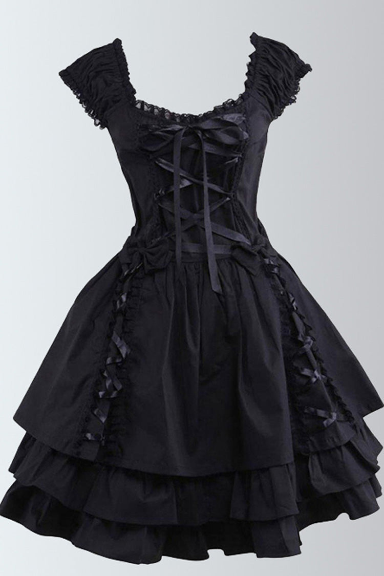 Black Lace Tiered Ruffle Sleeveless Gothic Lolita Dress
