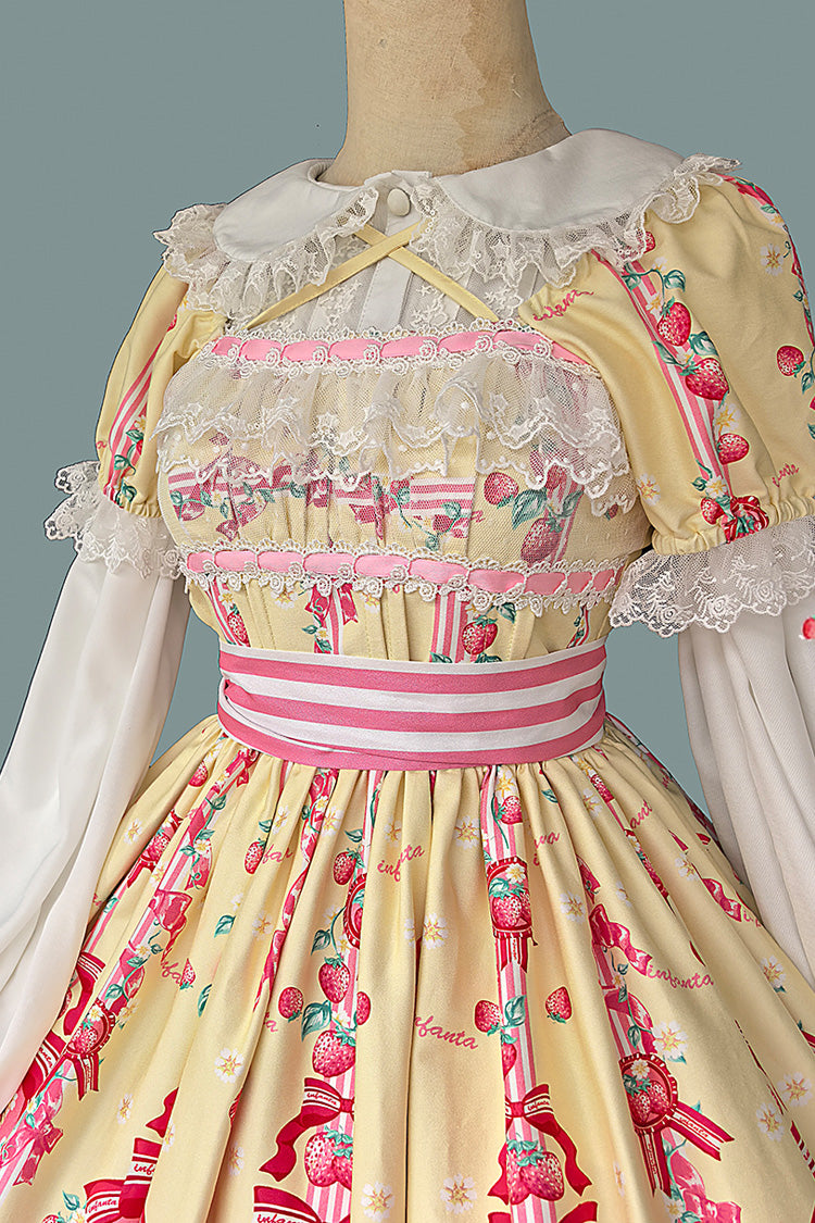 [Strawberry Chef] Short Sleeves Print Bowknot Lace Sweet Lolita Dress 4 Colors