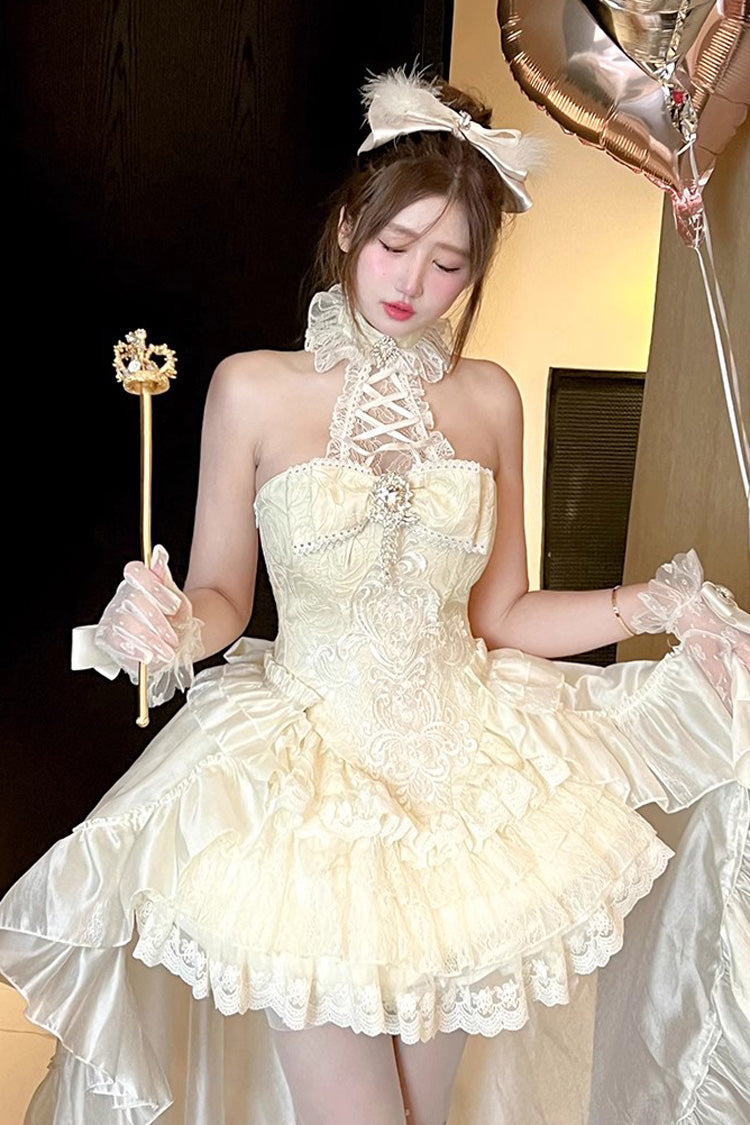 Ivory [Eternal Temple] Halterneck Ruffle Bowknot Lace Sweet Princess Lolita Dress
