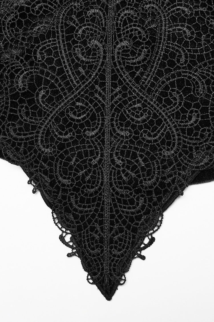 Black Stand Collar Irregular Pleated Velvet Women's Gothic Blouse