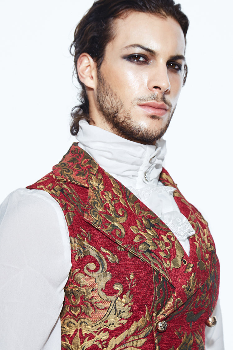 Red/Gold Palace Short Big Jacquard Pattern Men's Gothic Waistcoat