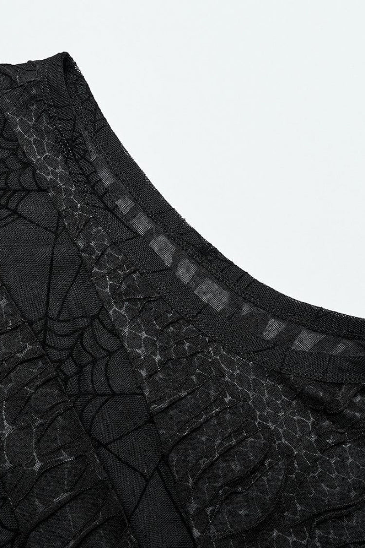 Black High Collar Hollow Spider Mesh Ripped Asymmetric Mens Gothic Vest