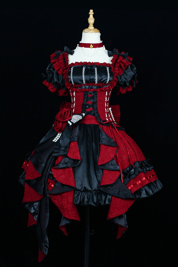 [Spring Overture] Square Collar Short Sleeves Ruffle Cardigan Bowknot Lace Sweet Elegant Lolita Skirt Set 4 Colors