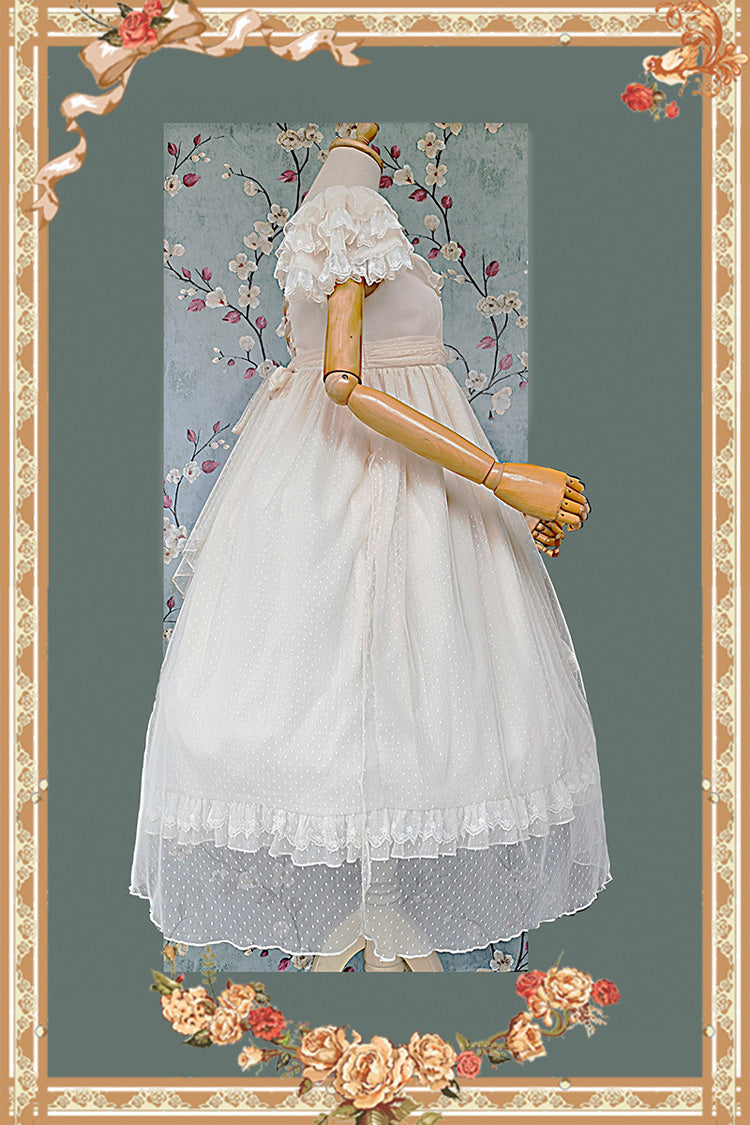 Aprikose [Mondgöttin *Mediana*] Polka Dot Print Rüschen Schleifen Asymmetrisches Süßes Elegantes Lolita Kleid 