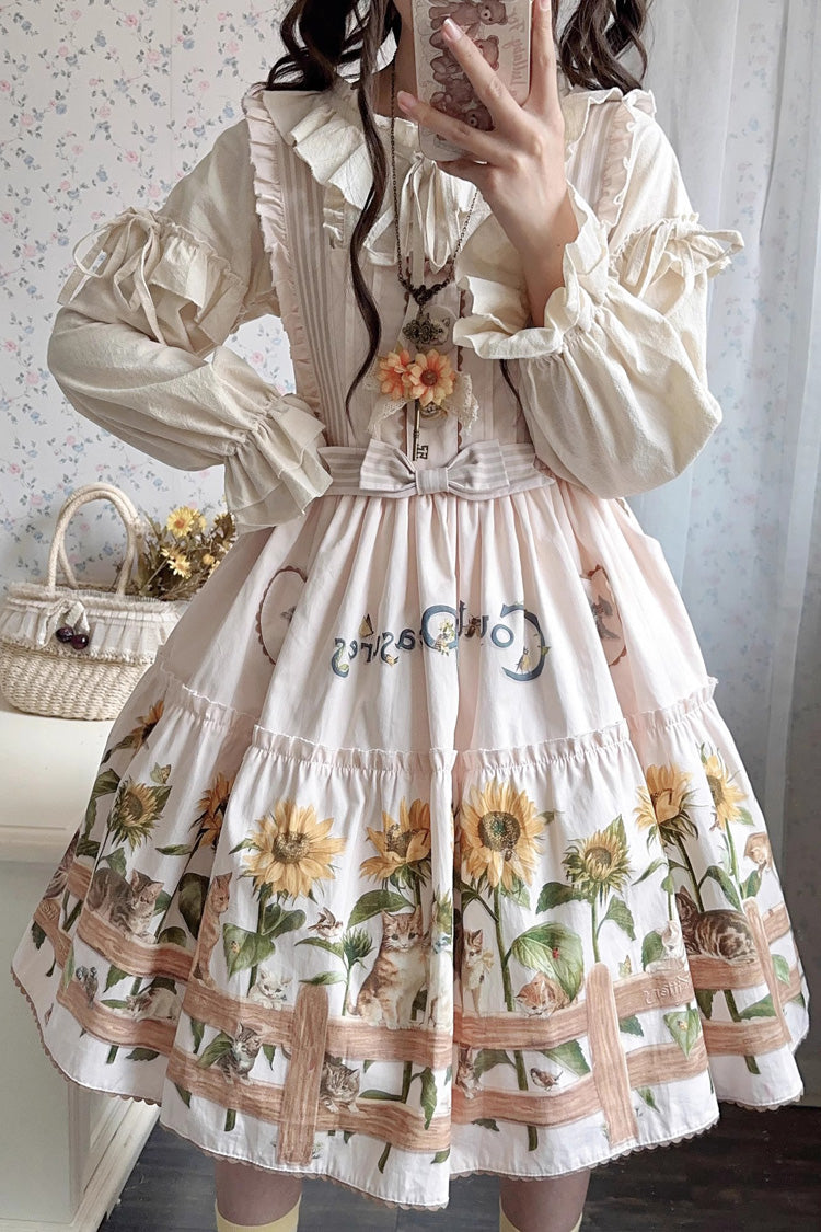 Cat and Sunflower Print Bowknot Sweet Lolita Jsk Dress 2 Colors
