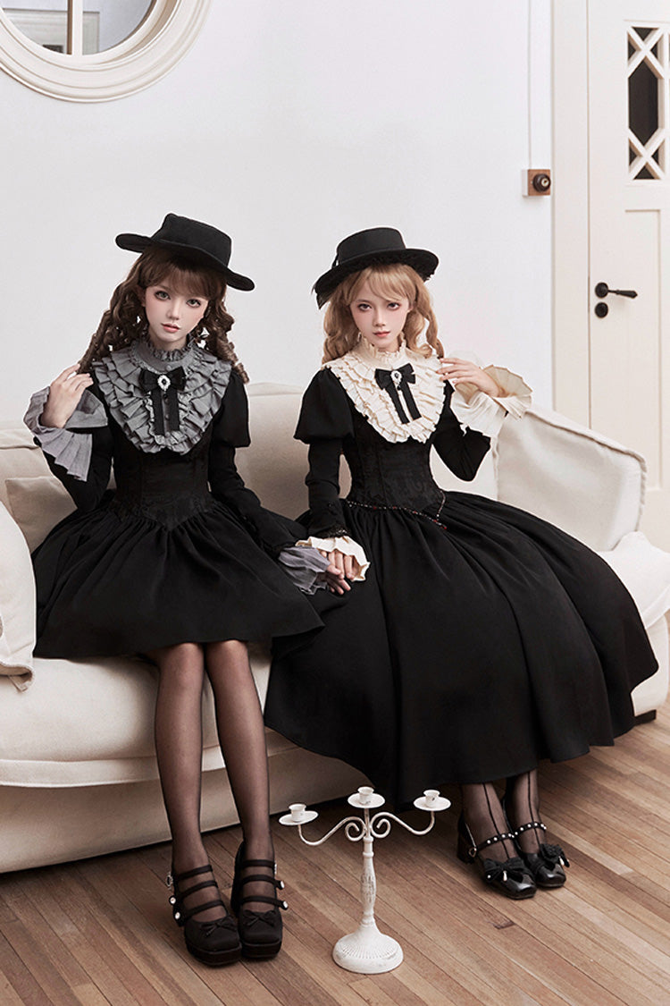 Black [Old Testament] Short Sleeves Ruffle Embroidery Bowknot Lace-Up Gothic Lolita Dress 2 Versions