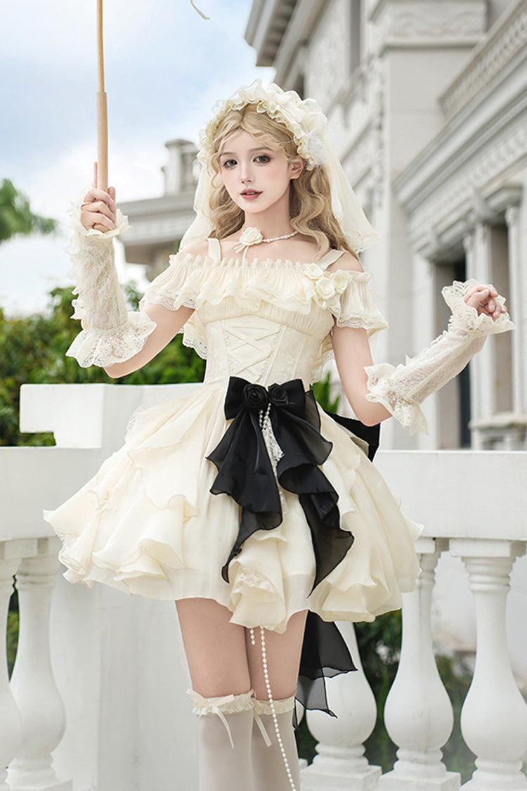 Ivory [Moonlight Variations] Robe Jsk Sweet Lolita sans manches à volants et lacets 