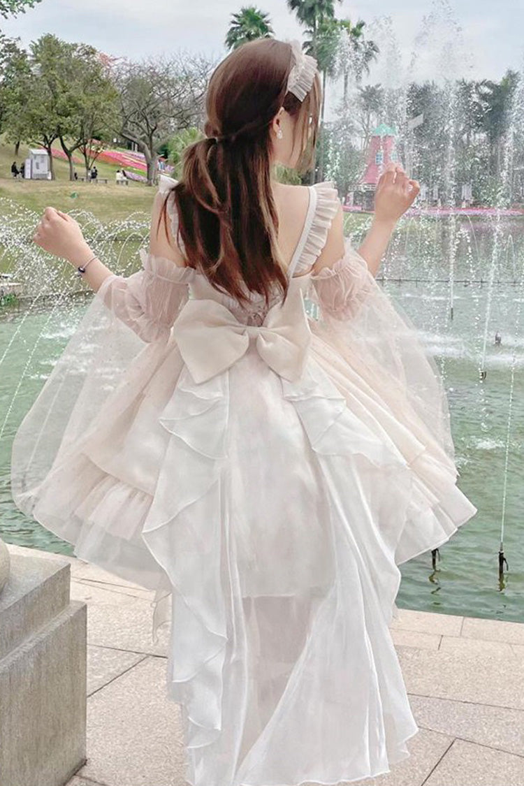 Aprikose Das Lied der Mondgöttin Mehrlagiges, süßes, elegantes Lolita-JSK-Kleid mit Rüschen und Schnürung