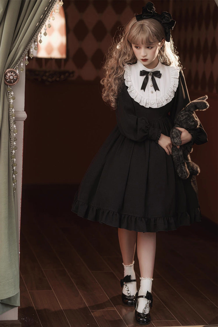 Black Long Sleeves Ruffle Bowknot Classic Gothic Elegant Nun Lolita Dress